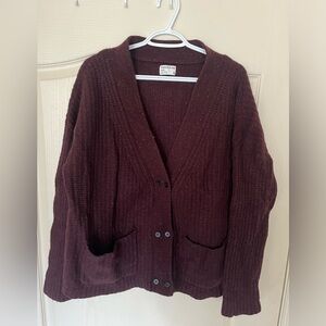 🇨🇦 Frank And Oak Burgundy Lambswool Blend Cozy Knit Cardigan Sweater XL Canada
